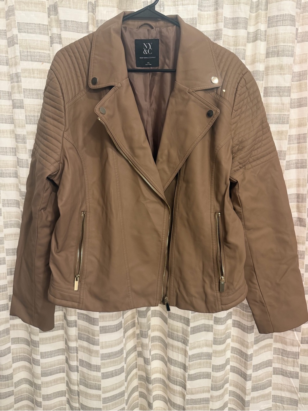 NY&C New York & Company Faux Leather Moto Jacket Tan XXL